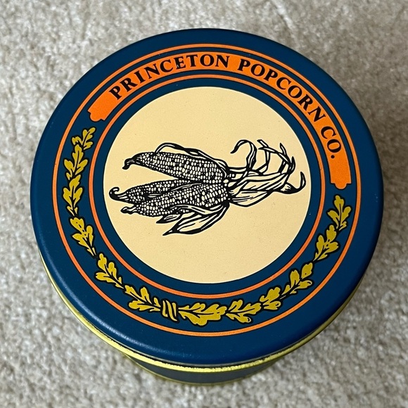 Vintage Princeton Popcorn Co Tin Metal Canister-Navy Blue/Orange-Small-Est 1885 - Picture 2 of 7